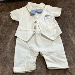 Baby’s 0-3 Month White & Blue Tuxedo Onesie